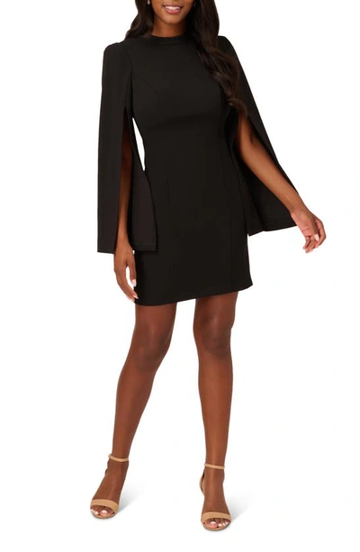 Adrianna Papell Long Sleeve Scuba Crepe Dress In Black