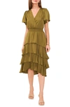 Vince Camuto Flutter Sleeve Tiered Dress In Green