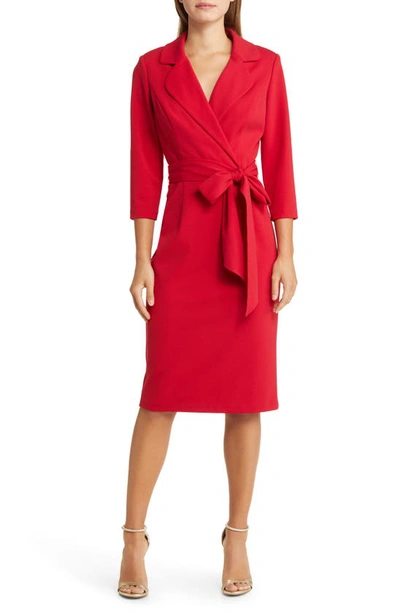 Adrianna Papell Tie Belt Faux Wrap Cocktail Dress In Hot Ruby