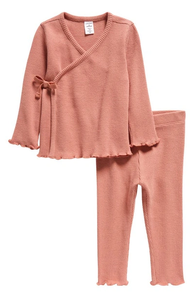 Nordstrom Babies' Waffle Knit Cotton Top & Pants Set In Pink Brick