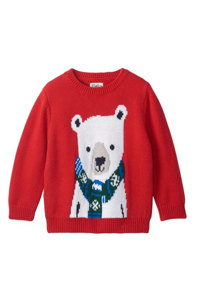 Hatley Kids' Holiday Bear Intarsia Cotton Blend Crewneck Sweater In Red