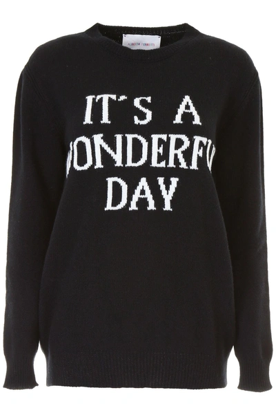 Alberta Ferretti Rainbow Week Pull With 'it's A Wonderful Day' Intarsia In Black