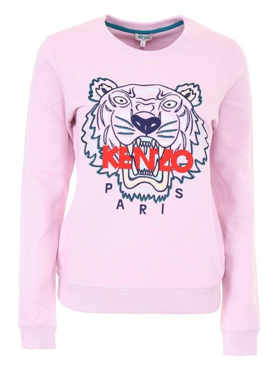 Kenzo Jersey Sweatshirt With Tiger Classic Embroidery In Pink