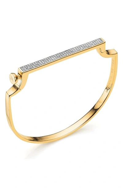 Monica Vinader Engravable Signature Thin Diamond Bangle In Yellow Gold/ Diamond