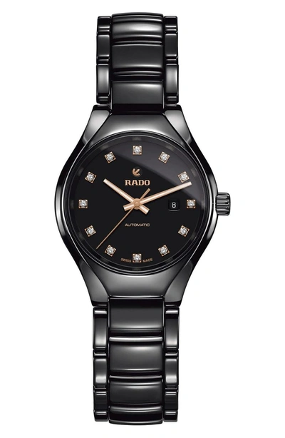Rado True Automatic Diamond Ceramic Watch, 30mm In Black