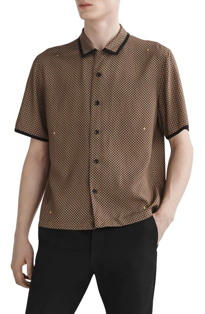Rag & Bone Foulard Print Short Sleeve Button-up Shirt In Black Beige