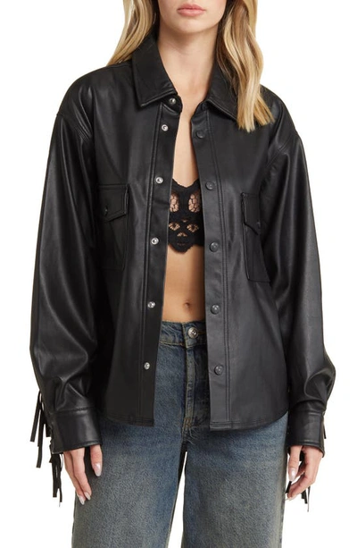 House Of Sunny Fringe Faux Leather Shirt In Black