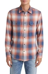 Treasure & Bond Trim Fit Plaid Flannel Button-up Shirt In Rust- Blue Corbin Plaid