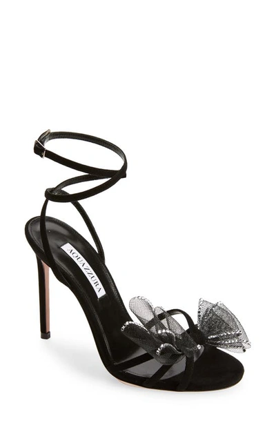 Aquazzura Reve Tulle Bow Ankle Strap Sandal In Black