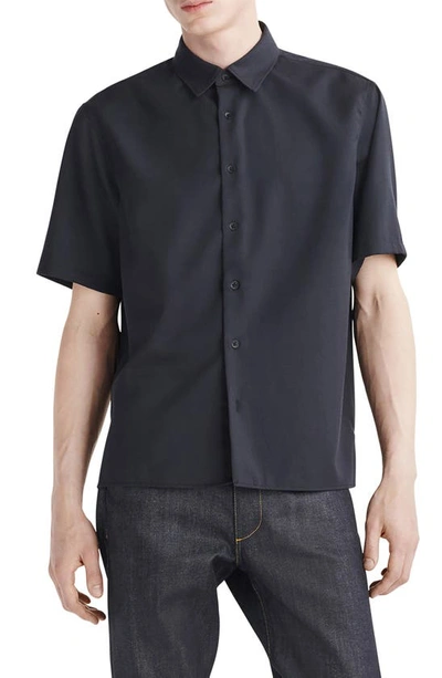 Rag & Bone Dalton Wool Blend Crepe Short Sleeve Button-up Shirt In Blk