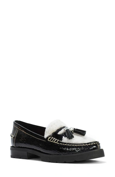 Donald Pliner Genuine Shearling Tassel Loafer In Black