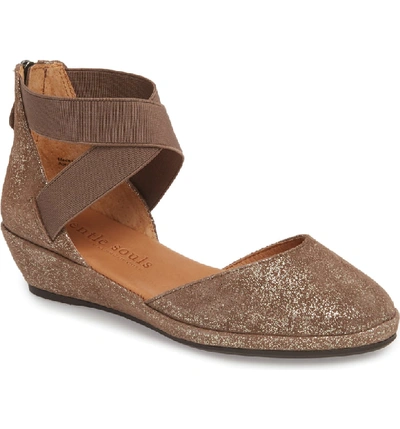 Gentle Souls By Kenneth Cole 'noa' Elastic Strap D'orsay Sandal In Cocoa Metallic Leather