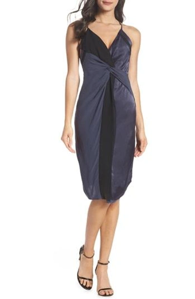 Harlyn Twist Front Cocktail Dress In Black/ Navy