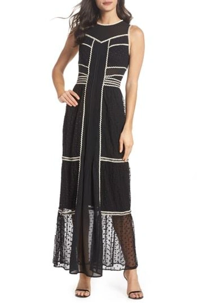 Harlyn Embroidered Dot Gown In Black/ Ivory