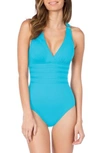 La Blanca Cross Back One-piece Swimsuit In Aqua