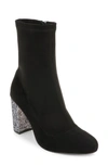 Jewel Badgley Mischka Jovanna Embellished Block Heel Bootie In Black Microsuede