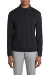 Jack Victor Redfern Long Sleeve Wool Blend Polo Sweater In Charcoal