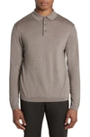 Jack Victor Redfern Long Sleeve Wool Blend Polo Sweater In Medium Grey