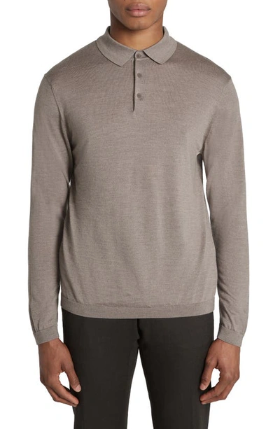 Jack Victor Redfern Long Sleeve Wool Blend Polo Sweater In Medium Grey