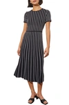 Ming Wang Stripe A-line Midi Sweater Dress In Black/white