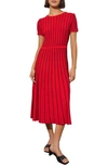 Ming Wang Stripe A-line Midi Sweater Dress In Garnet/ Black