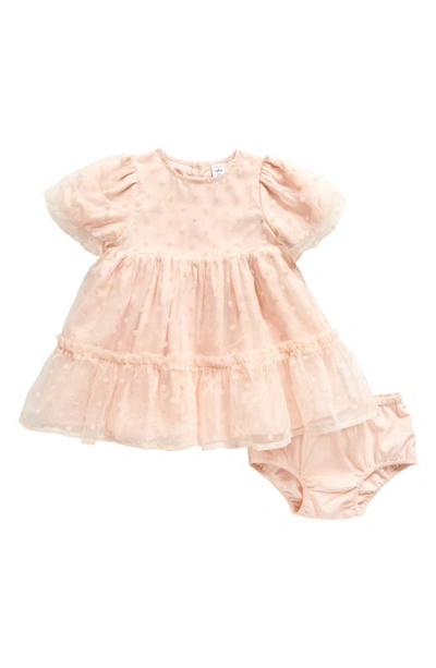 Nordstrom Babies' Polka Dot Puff Sleeve Tiered Party Dress & Bloomers Set In Pink Chintz Duck Dot
