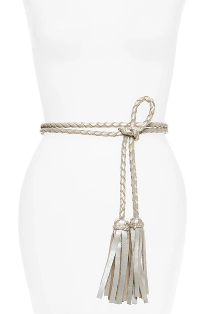 Ada Fringe Soga Leather Belt In Silver