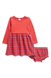 Tucker + Tate Babies'  Kids' Plaid Long Sleeve Dress & Bloomers Set In Red Letter- Red Plaid