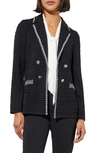 Ming Wang Contrast Trim Textured Knit Blazer In Black/ White