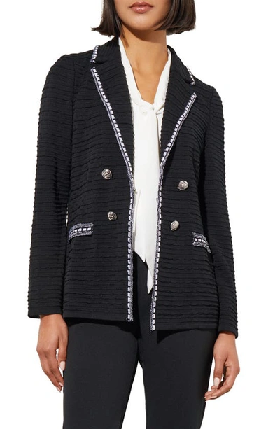 Ming Wang Contrast Trim Textured Knit Blazer In Black/ White