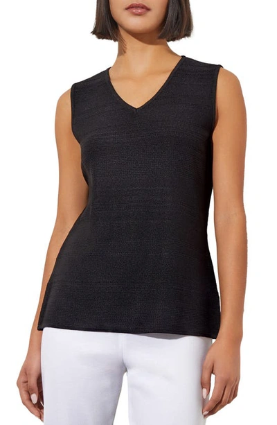 Ming Wang Textured V-neck Knit Tank In Black