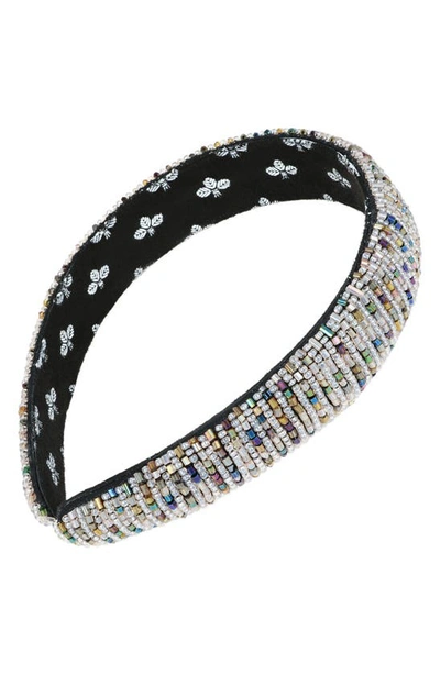 L Erickson Arya Beaded Headband In Silver Multi