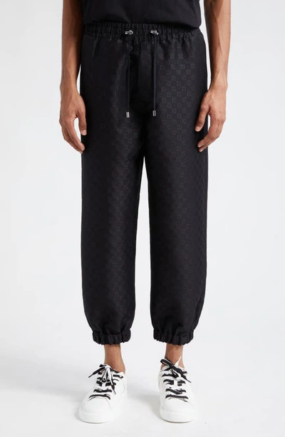 Balmain Mini Monogram Virgin Wool & Silk Blend Joggers In Black/ Black