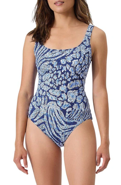 Tommy Bahama Playa Brava Reversible One-piece Swimsuit In Mare Navy Reversible