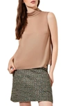 Ming Wang Turtleneck Crêpe De Chine Shell Top In Dark Champagne