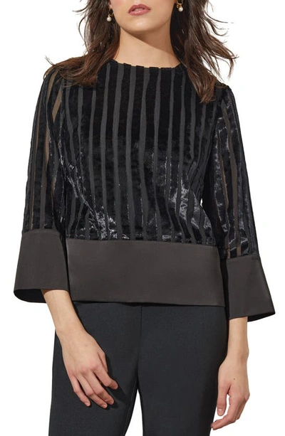 Ming Wang Metallic Stripe Woven Blouse In Black/ Silver