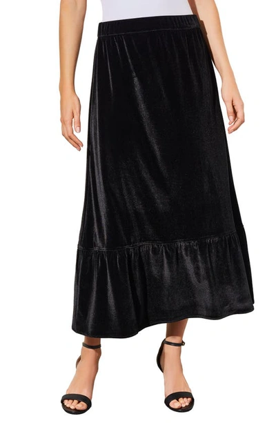 Ming Wang Flounce Velvet Midi Skirt In Black