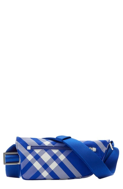 Burberry Shield Check Faux Leather Crossbody Bag In Blue