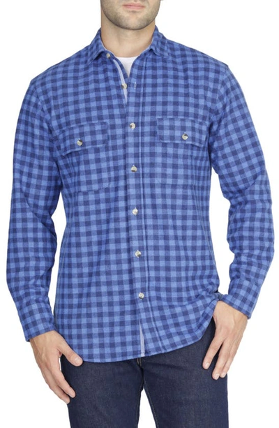 Tailorbyrd Check Print Long Sleeve Flannel Button-up Shirt In Blue