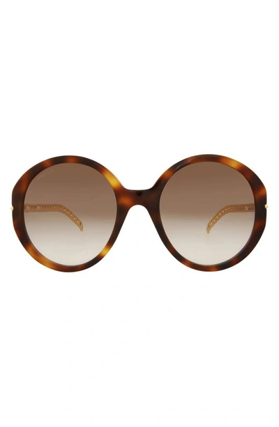 Gucci 64mm Round Oval Sunglasses In Havana Gold Brown