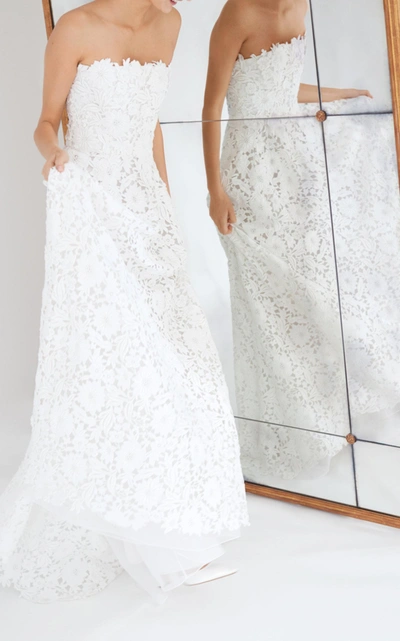 Carolina Herrera Bridal Gertrude Lace Strapless Gown With Contrast Back Bow  In White | ModeSens