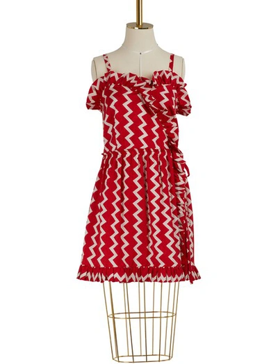Stella Mccartney Zigzag-print Tie-waist Mini Dress In 6568 - Bone+lover Red