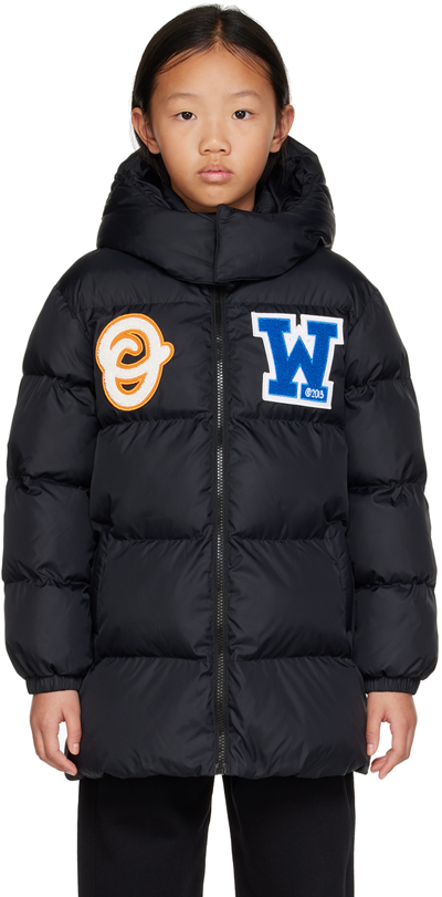 Off-white Kids' 标贴蓬松夹克 In Black Blue