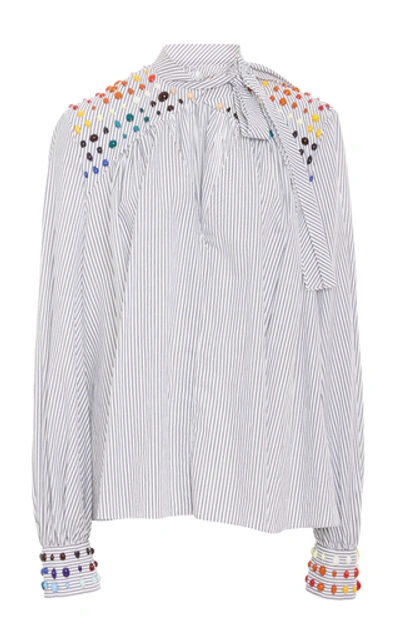 Rosie Assoulin Bead-embellished Striped Cotton-poplin Shirt