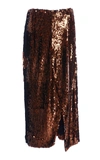 Sally Lapointe Asymmetric Sequined Stretch-chiffon Pencil Skirt In Brown