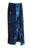 Sally Lapointe Asymmetric Sequined Stretch-chiffon Pencil Skirt In Blue