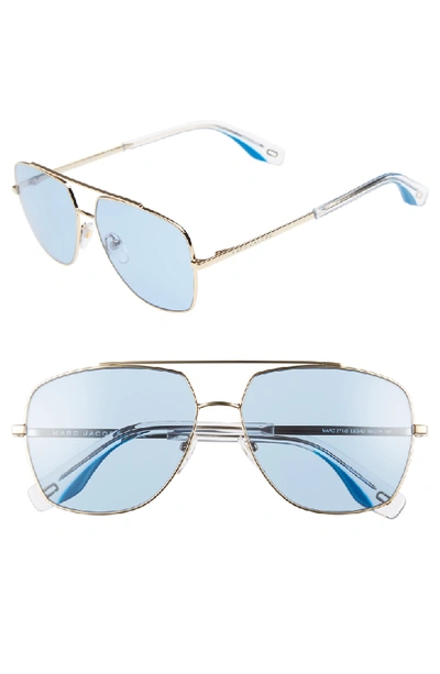 Marc Jacobs Women's Brow Bar Aviator Sunglasses, 58mm In Gold/ Blue