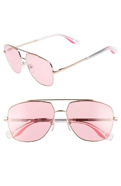 Marc Jacobs Women's Brow Bar Aviator Sunglasses, 58mm In Gold/ Pink