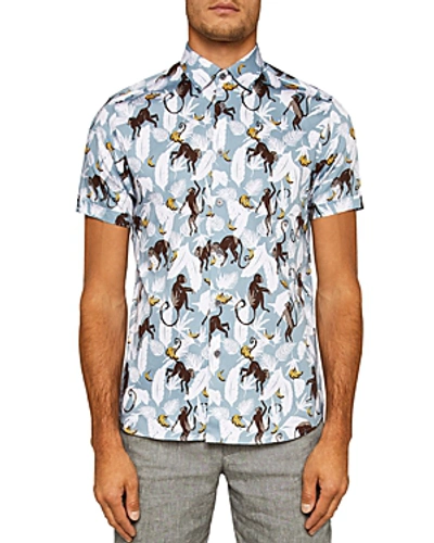 Ted Baker Glovers Monkey Regular Fit Button-down Shirt In Blue