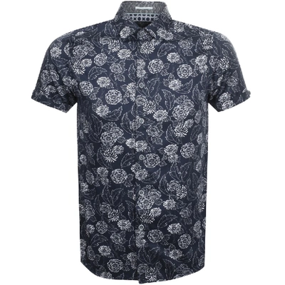 Ted Baker Teval Dotted Floral Regular Fit Button-down Shirt In Navy